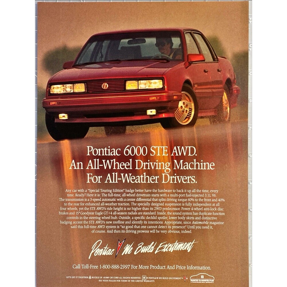 Pontiac 6000 STE AWD "All-Wheel Driving Machine for All-Weather drivers" Ad 1989